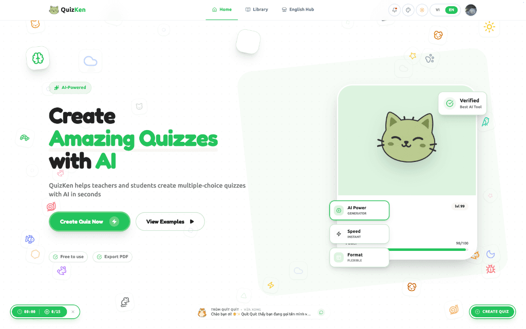 QuizKen Landing interface preview